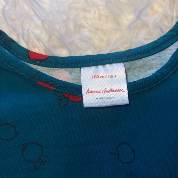 Good Used Condition Hanna Andersson teal apple long sleeve Sz 4 - Picture 2 of 3